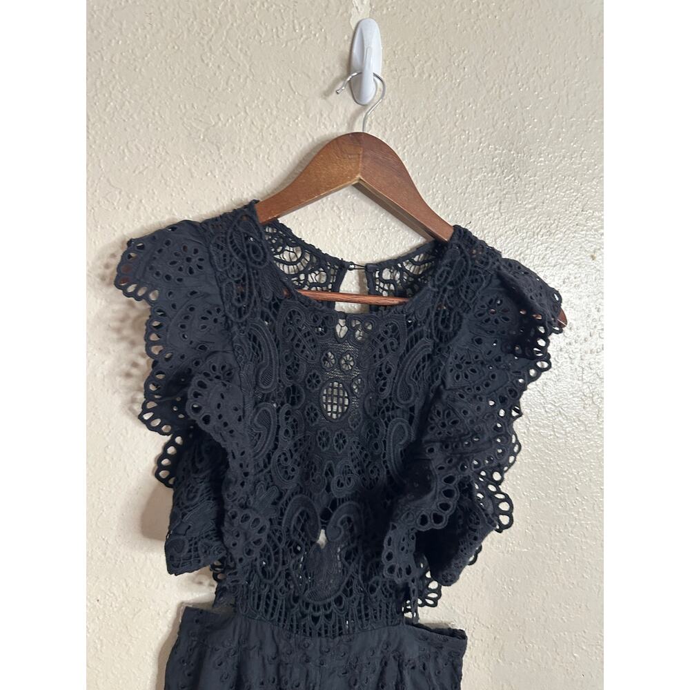 Nightcap Clothing Apron Jumpsuit in Black size 2/S Eyelet Flutter Sleeve - Picture 9 of 16